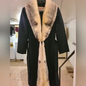 Vintage black wool and cream mink coat